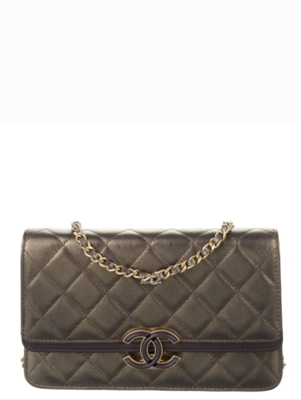 Rare! Like New!!! CHANEL Metallic Quilted Clutch Gold Leather WOC Crossbody Bag